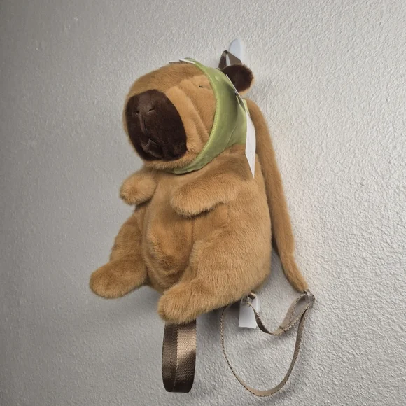 Cute Fun Capybara Dinosaur Brown Plush Backpack Gift NWT - Picture 9 of 11